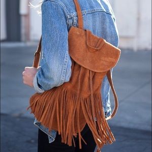 Brandy Melville fringe suede backpack